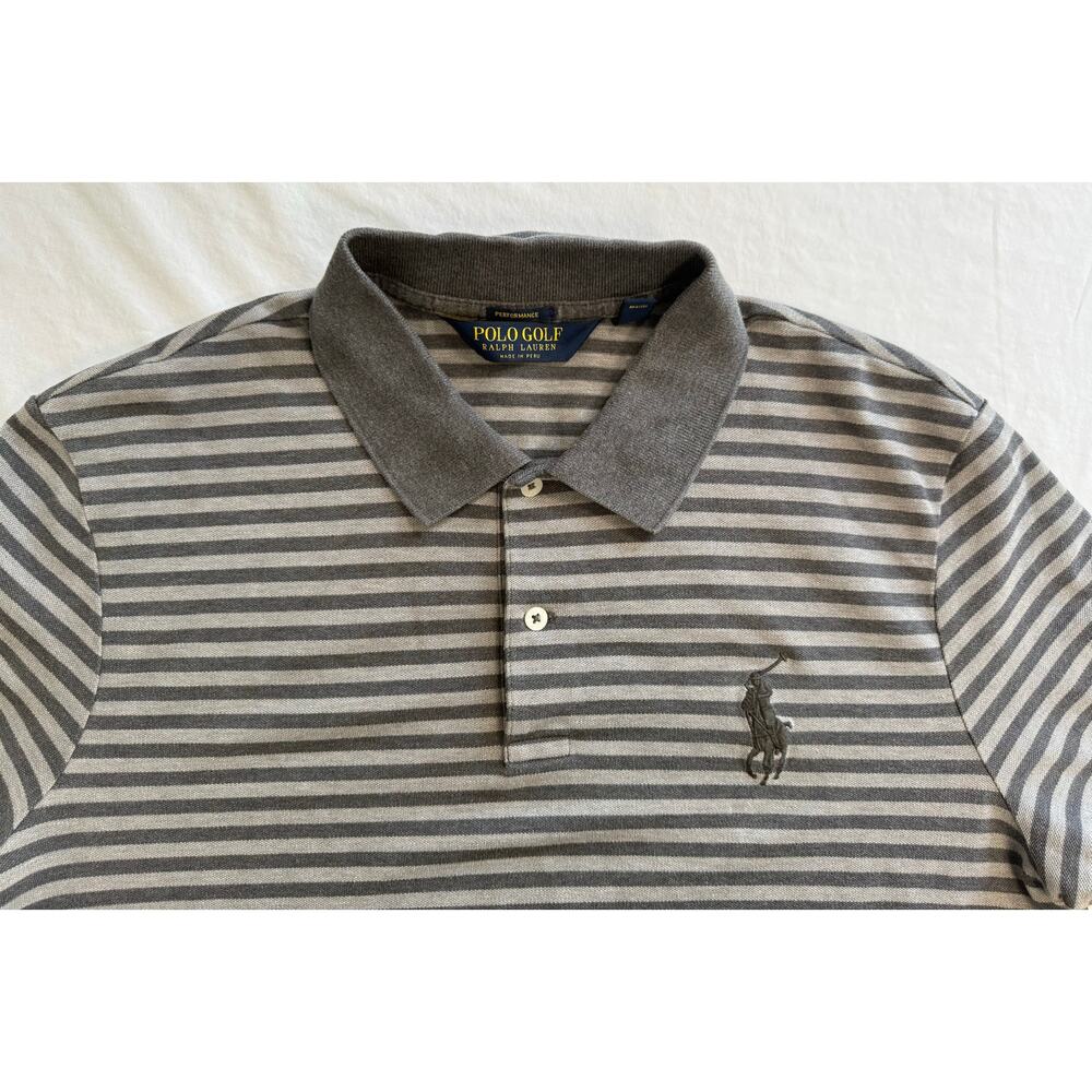 Polo Golf Ralph Lauren Shirt Size LARGE Gray Stripe Big Pony Pro Fit Mens Polo - Picture 3 of 9